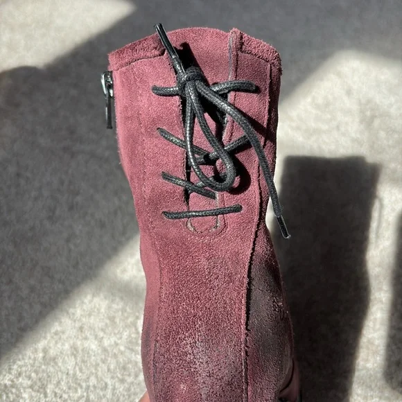Women's Bos & Co Burgundy Suede Ankle Boots -Size 38 - Picture 2 of 5